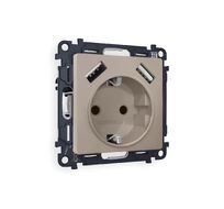 Розетка Ambrella Volt ALFA 2USB A+A 18W быстрая зарядка с заземлением со шторками 2P+E 16A-250V QUANT MA369010_AMB