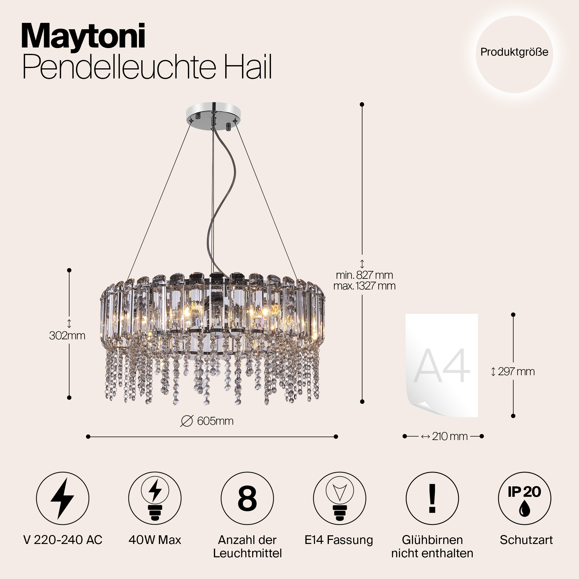 Подвесная люстра Maytoni Hail MOD097PL-08CH_MY