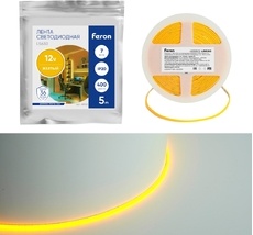 Светодиодная COB лента 400SMD(2110)/ 7Вт/м 12V желтый Feron 48950_FR
