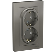 Розетка встраиваемая двойная с заземлением (сталь) Systeme Electric ATN000926