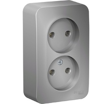 Розетка накладная двойная без заземления (алюминий) Systeme Electric BLNRA000203