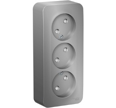 Розетка накладная тройная без заземления со шторками (алюминий) Systeme Electric BLNRA001313