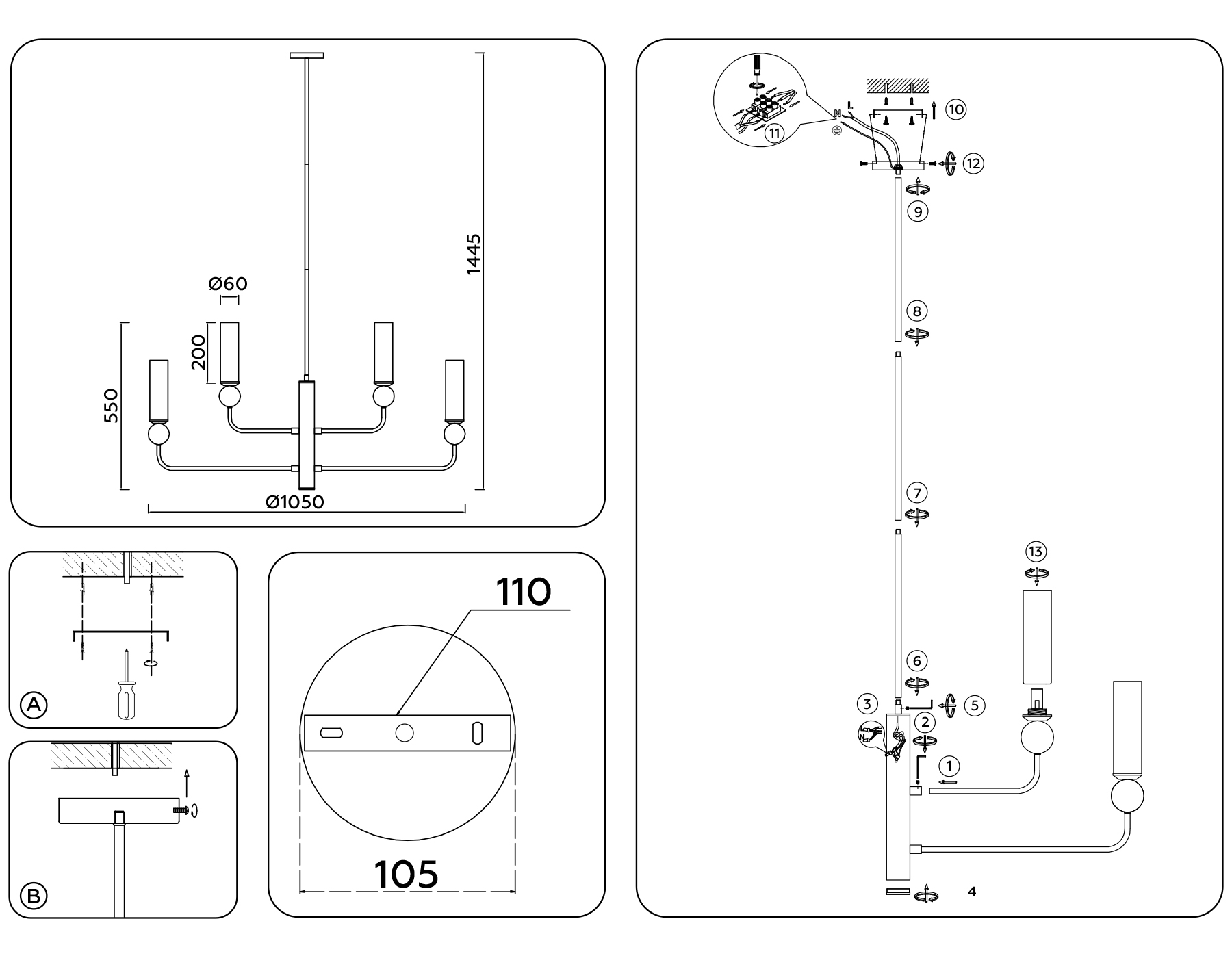 Потолочная люстра на штнаге Ambrella Light Heigh Light HIGH LIGHT LH53251_AMB