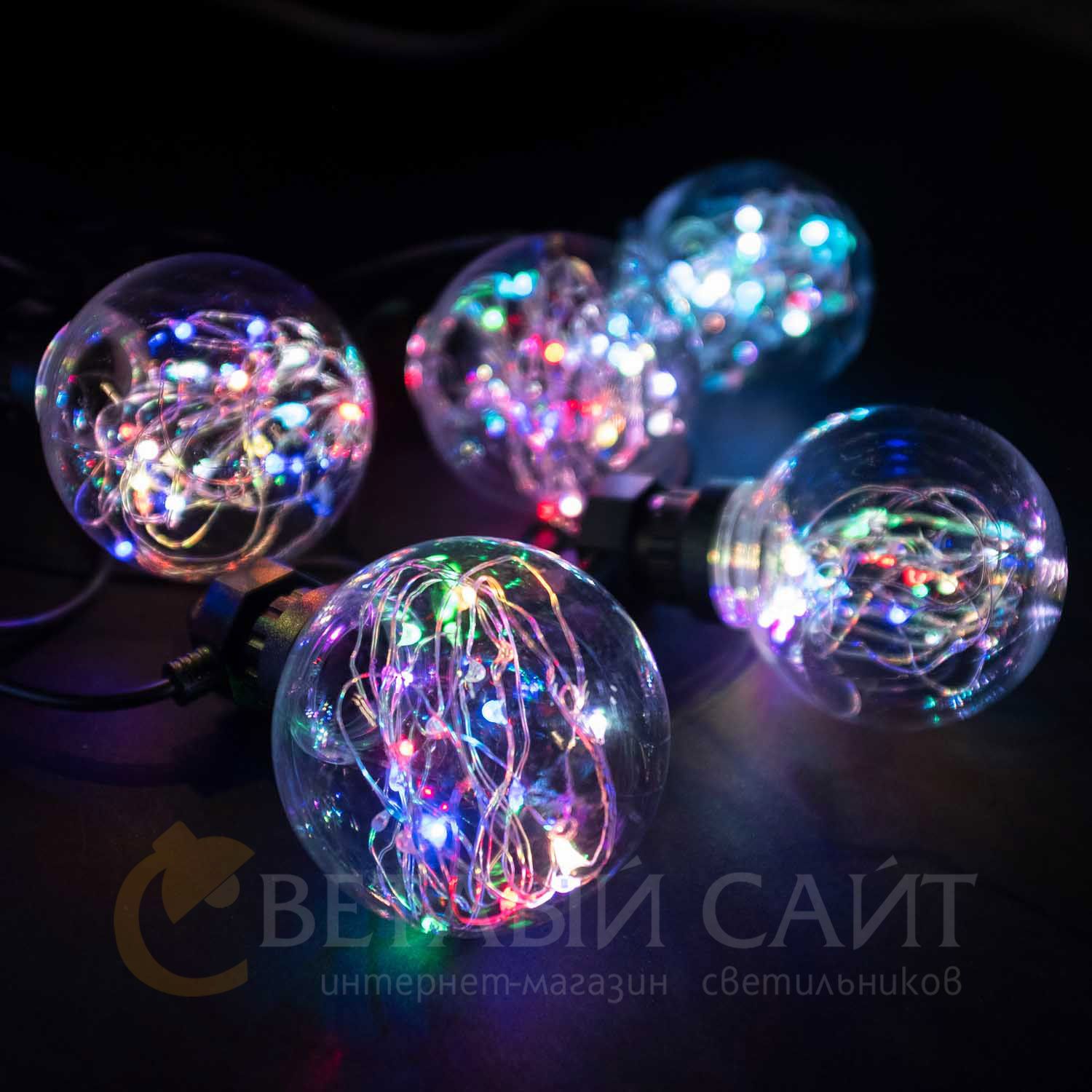 Светодиодная Гирлянда Роса 5м Разноцветная 24В, 10 LED, Провод Черный ПВХ, IP54 BLL10R-11-1RGB