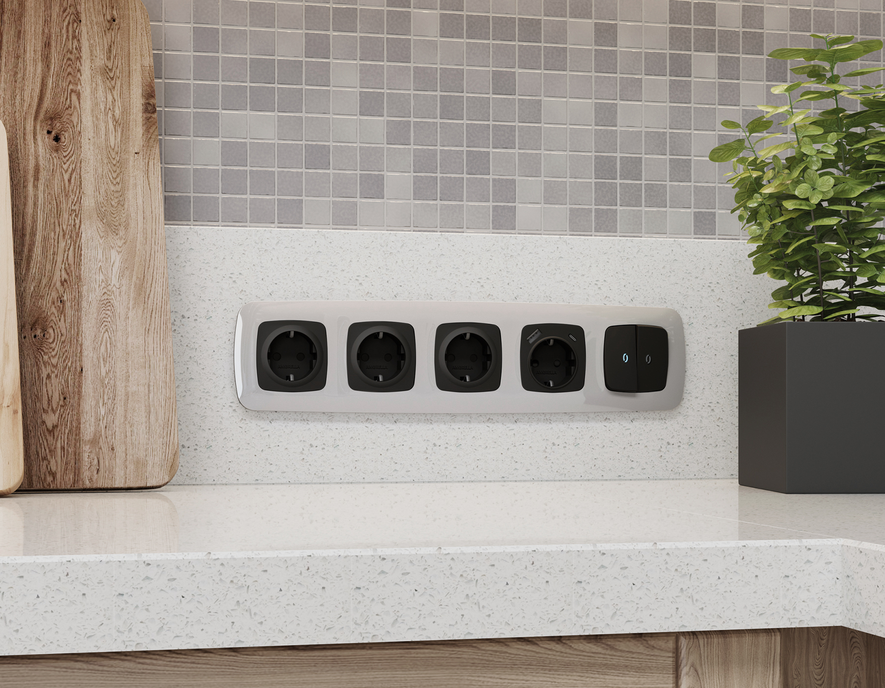 Лицевая панель для электрической розетки с заземлением со шторками 2USB A+С QUANT Ambrella Volt OMEGA OP8100_AMB