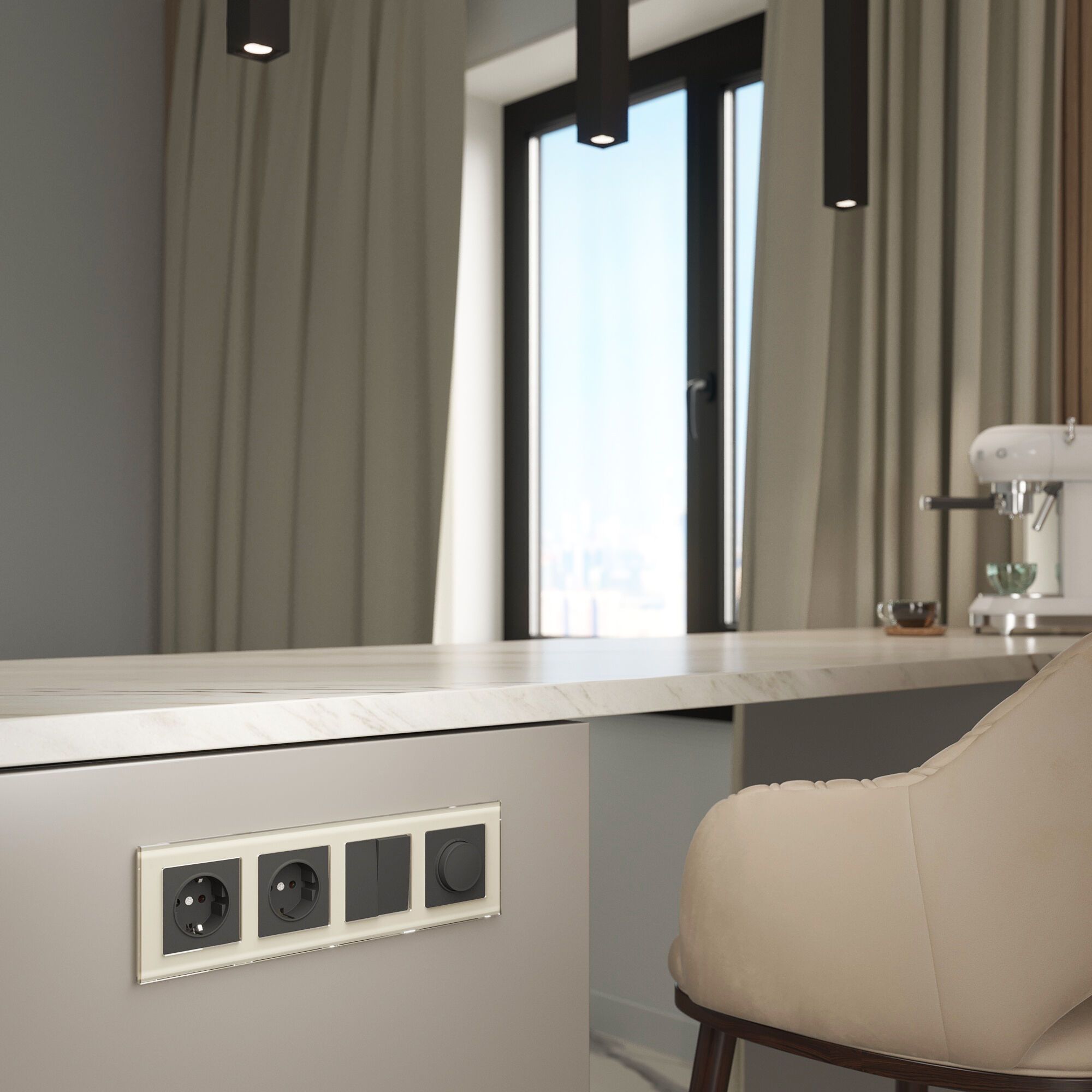 Рамка на 4 поста (молочный, стекло) Favorit a058816_WR