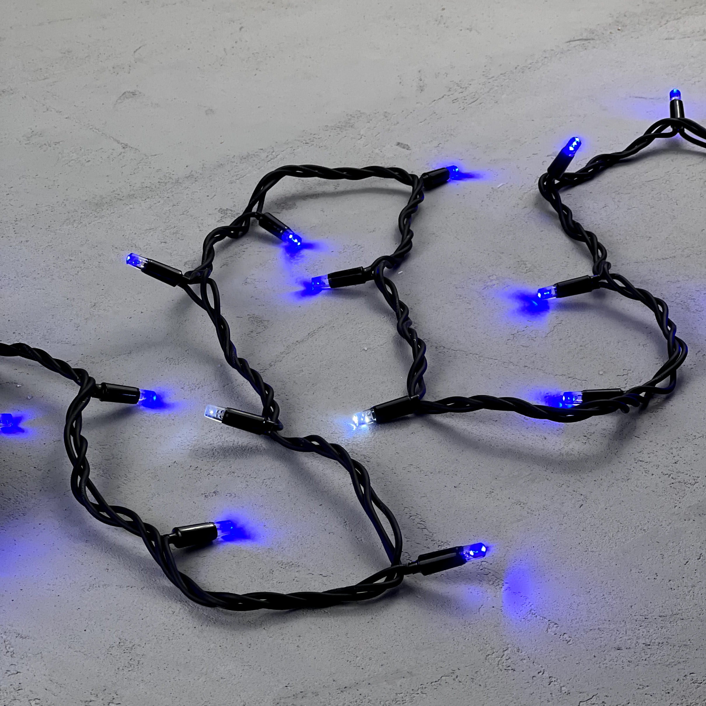 Гирлянда Нить 10м Синяя с Мерцанием Белого Диода 220В, 75 LED, Провод Черный Каучук, IP65 LL75BLW-1-2B
