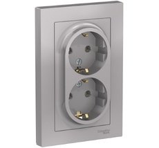 Розетка встраиваемая двойная с заземлением (алюминий) Systeme Electric ATN000324