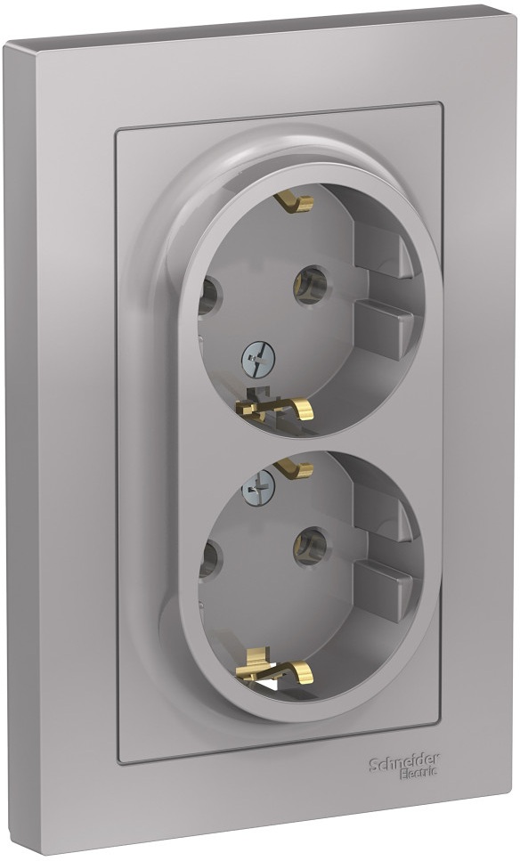 Розетка встраиваемая двойная с заземлением (алюминий) Systeme Electric ATN000324