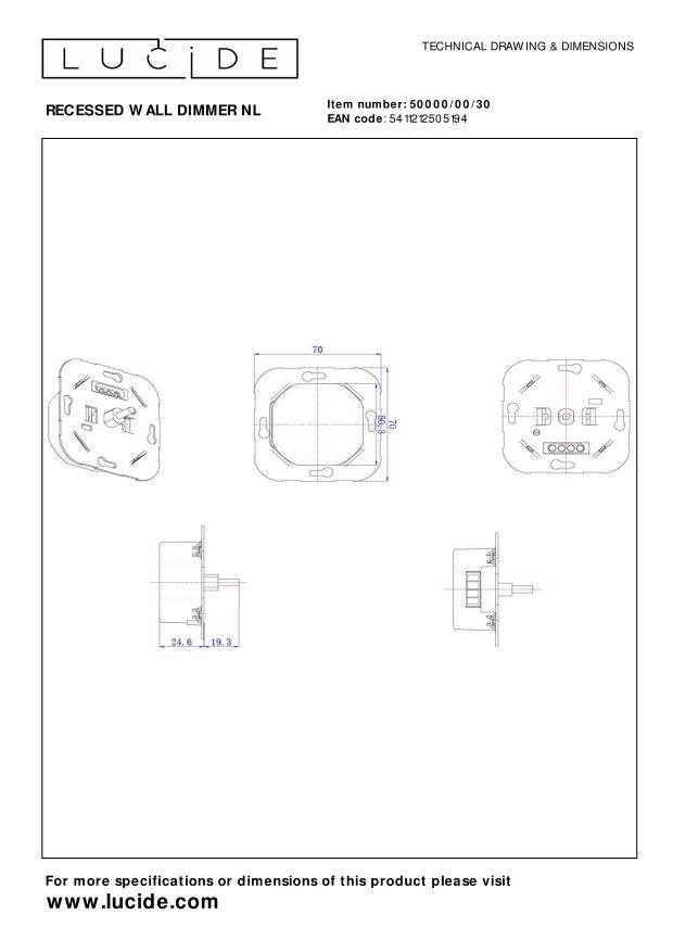 Диммер Lucide RECESSED WALL DIMMER NL 50000/00/30