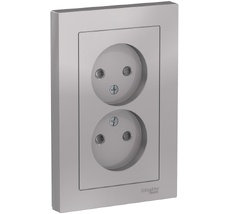 Розетка встраиваемая двойная без заземления со шторками (алюминий) Systeme Electric ATN000322