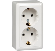 Розетка накладная двойная с заземлением (белый) Systeme Electric RA16-238-B