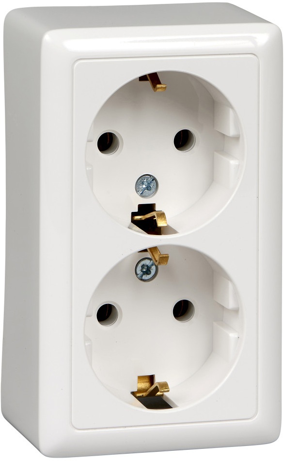 Розетка накладная двойная с заземлением (белый) Systeme Electric RA16-238-B