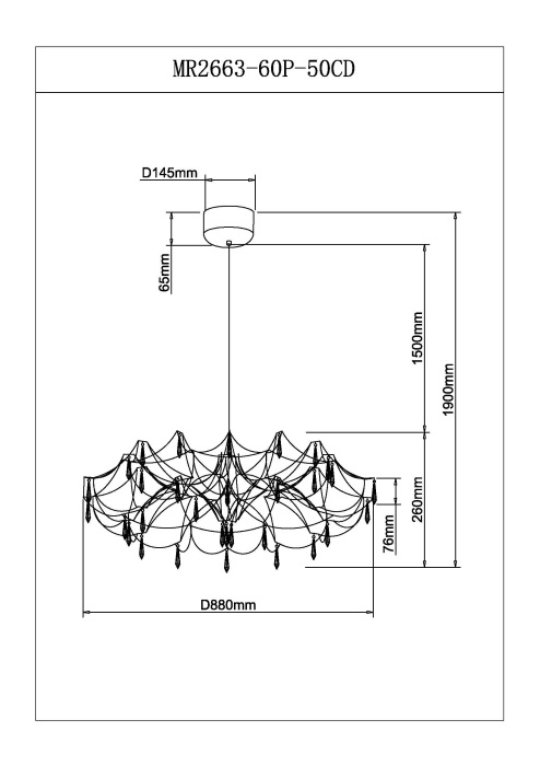 Подвесная люстра светодиодная с пультом и хрустальными подвесками K9 MyFar MR2663-60P-50CD