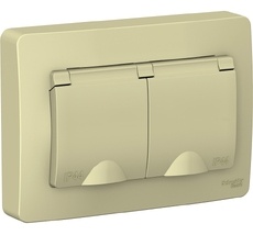 Розетка встраиваемая двойная с заземлением, шторками и крышкой (бежевый) IP44 Systeme Electric BLNRS441127