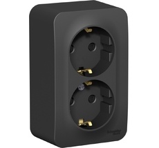 Розетка накладная двойная с заземлением и шторками (антрацит) Systeme Electric BLNRA011216