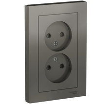 Розетка встраиваемая двойная без заземления со шторками (сталь) Systeme Electric ATN000922