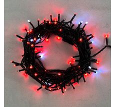 Гирлянда Нить 10м Красная с Мерцанием Белого Диода 24В, 100 LED, Провод Черный ПВХ, IP54 PST100BLW-11-1R
