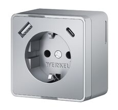 Розетка с заземлением, шторками и USB тип A+C Gallant (серебряный) Werkel a057701_WR