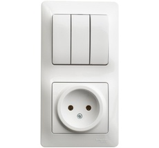 Розетка встраиваемая без заземления с трехклавишным выключателем (белый) Systeme Electric GSL000176