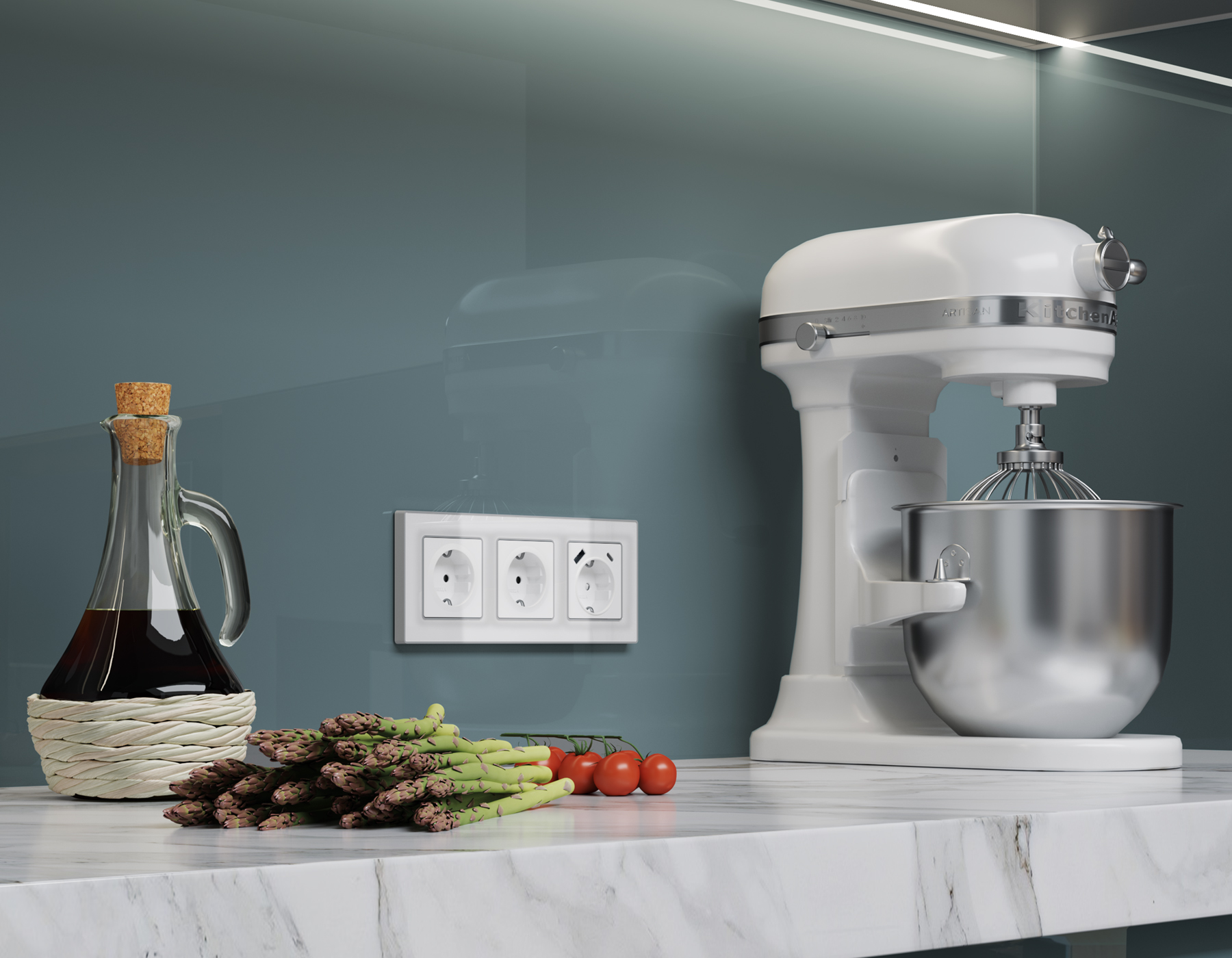 Лицевая панель для электрической розетки с заземлением со шторками 2USB A+C QUANT Ambrella Volt ALFA AP1100_AMB