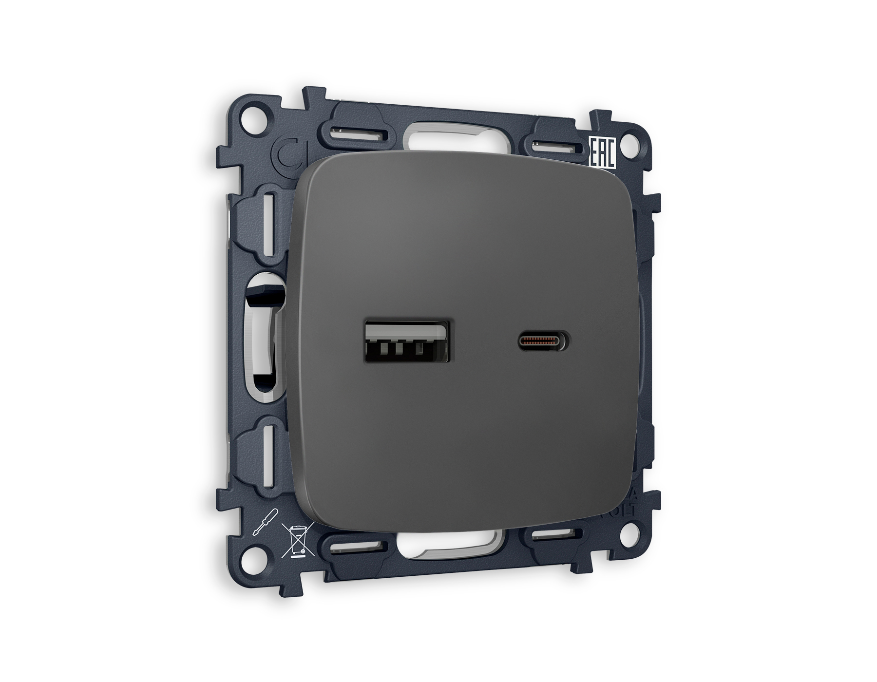 Розетка Ambrella Volt OMEGA мягкое касание 2USB A+C 20W быстрая зарядка QUANT MO911010_AMB