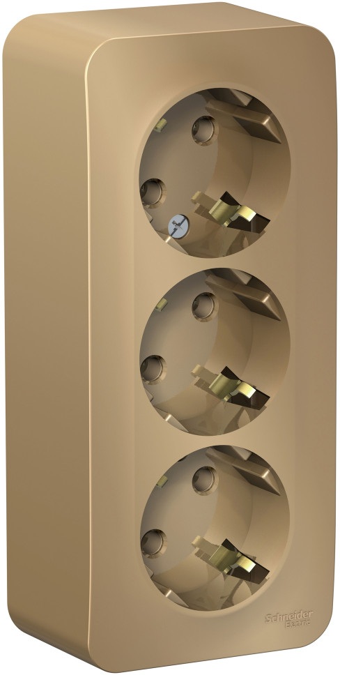 Розетка накладная тройная с заземлением (титан) Systeme Electric BLNRA010314