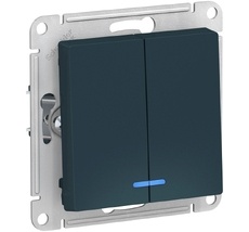 Выключатель встраиваемый двухклавишный с подсветкой (изумрудный) Systeme Electric ATN000853