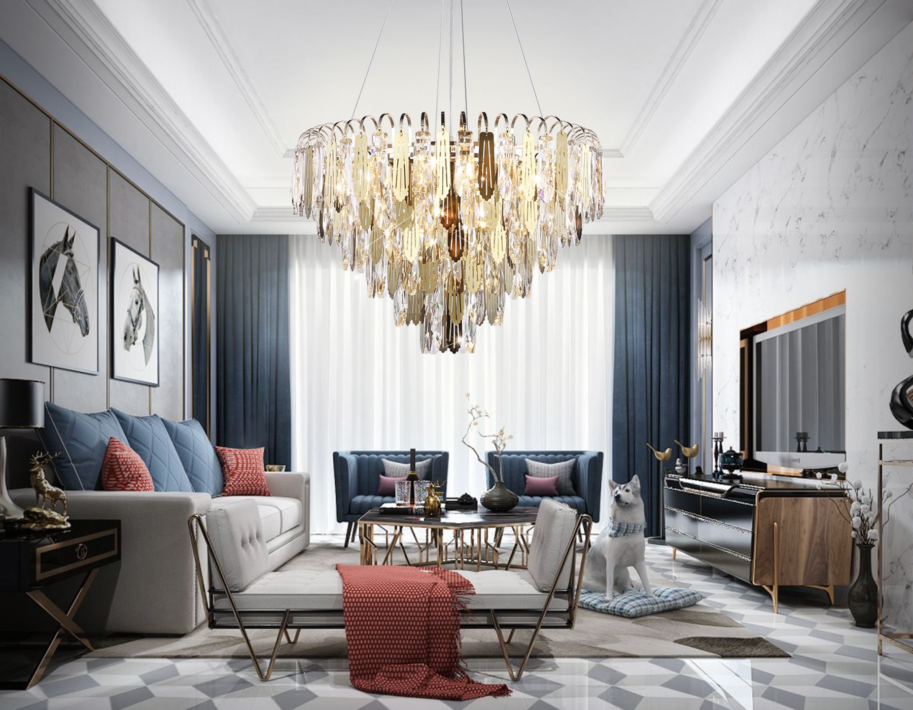 Подвесная люстра Ambrella light с хрусталем Traditional TR5258_AMB