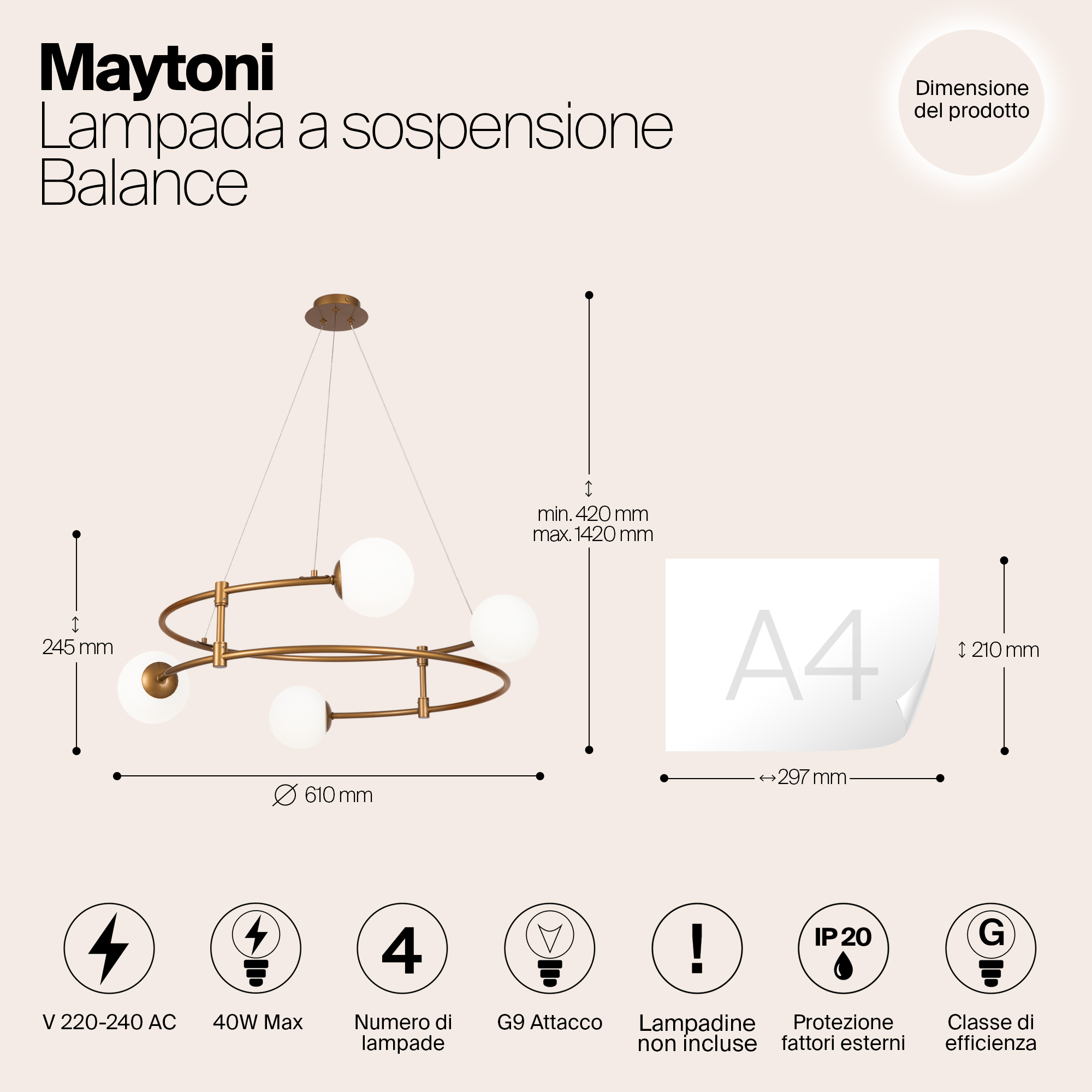 Подвесная люстра Maytoni Balance MOD317PL-04G_MY