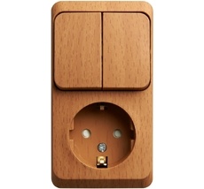 Розетка накладная с заземлением с двухклавишным выключателем (бук) Systeme Electric BPA16-202T