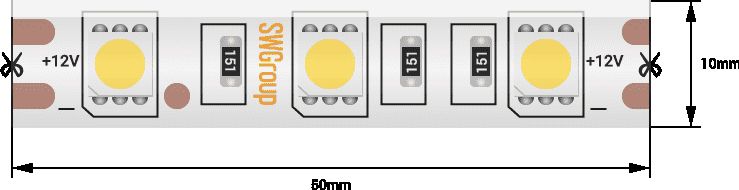 Лента светодиодная стандарт 5050, 60 LED/м, 14,4 Вт/м, 12В, IP65, Цвет: Холодный белый 00-00009267_SW