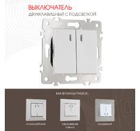 Выключатель двухклавишный с подсветкой 10AX 250V Arte Milano 203.31-2.silver