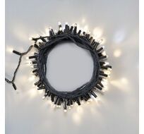 Гирлянда Нить 10м Тепло-Белая с Мерцанием Белого Диода 24В, 100 LED, Провод Черный Каучук 2,3мм, IP65 LTC ECO100BLW-1-1WW