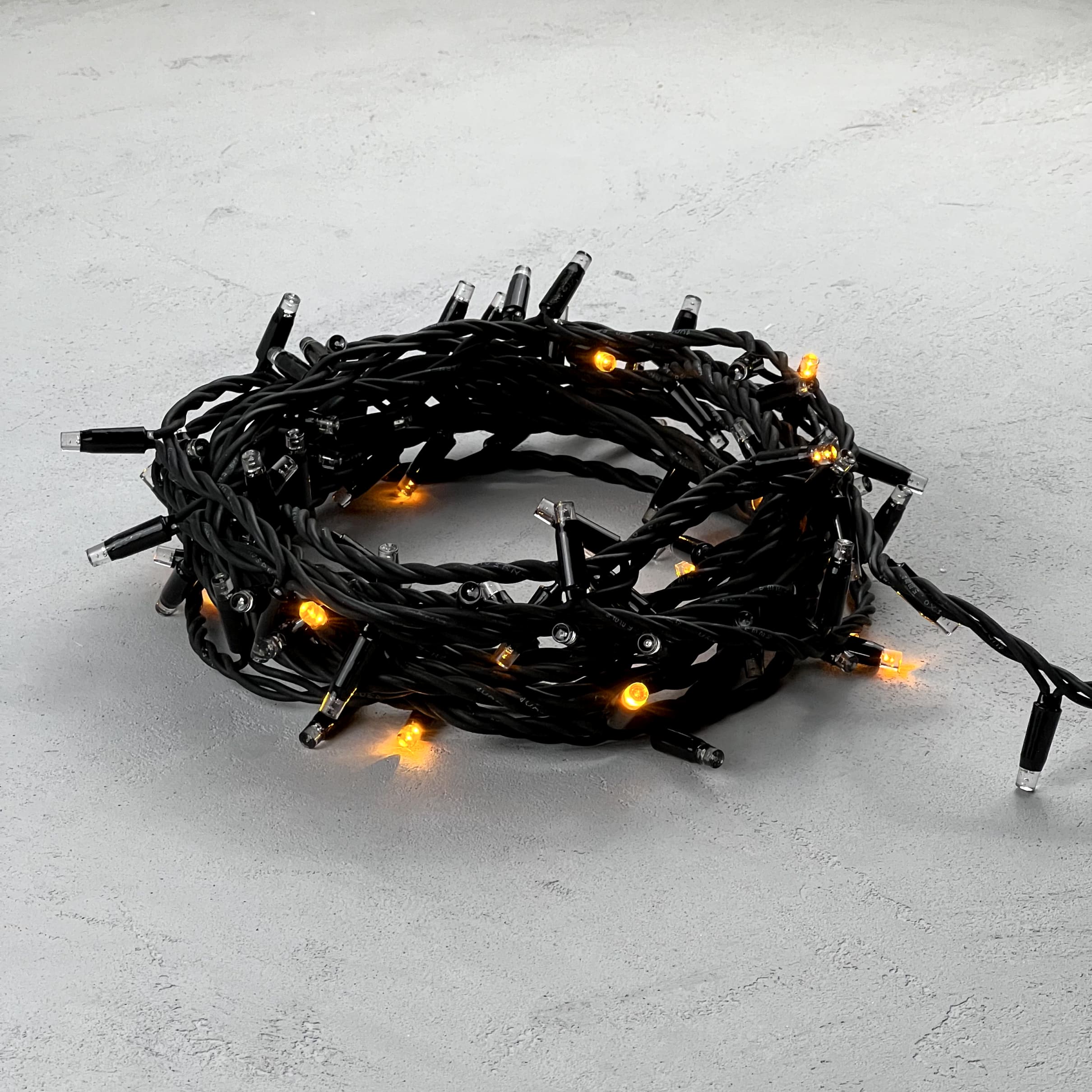 Гирлянда Нить 10м Желтая с Мерцанием Каждого Диода 220В, 100 LED, Провод Черный Каучук, IP65 LL100ABL-1-2Y