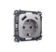 Розетка Ambrella Volt OMEGA 2USB A+C 20W быстрая зарядка с заземлением и шторками 2P+E 16A-250V QUANT MO510010_AMB