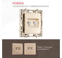 Розетка телефонная RJ11 + компьютерная RJ45 Arte Milano 217.44-1.shampan