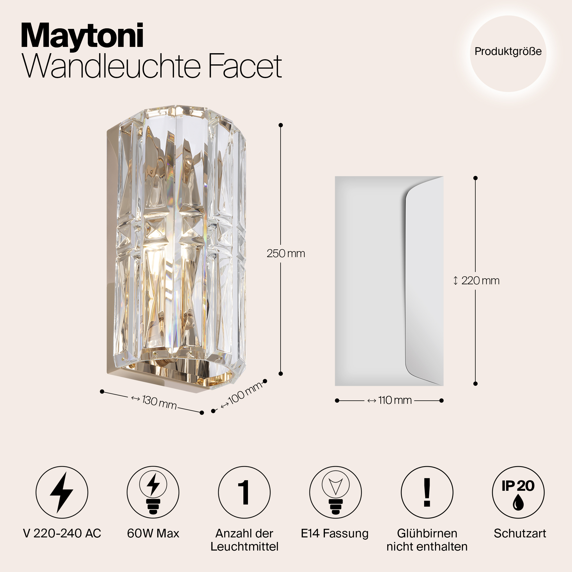Настенный светильник Maytoni Facet MOD094WL-01G_MY
