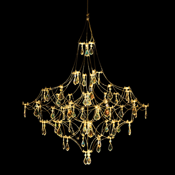 Подвесная люстра светодиодная с пультом и хрустальными подвесками Swarovski MyFar MR2641-66P-50SL