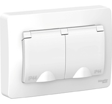 Розетка встраиваемая двойная с заземлением, шторками и крышкой (белый) IP44 Systeme Electric BLNRS441121