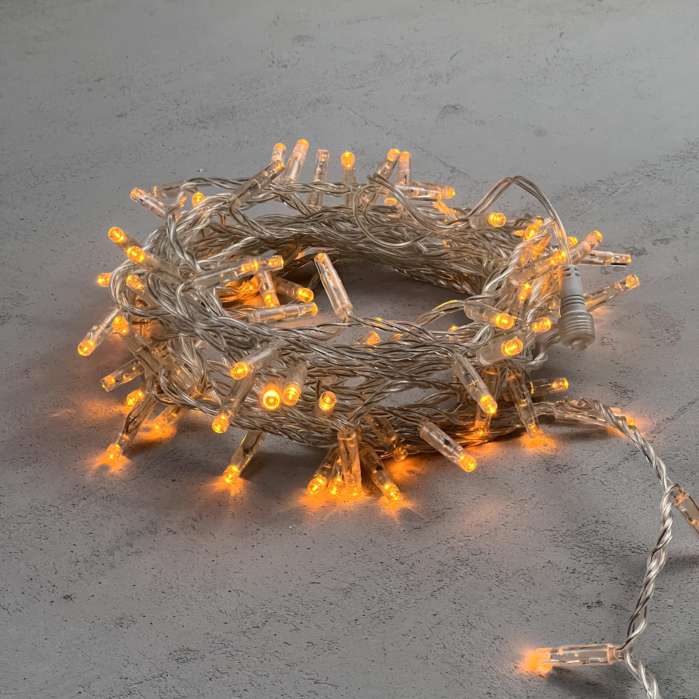 Гирлянда Нить с Колпачком 10м Желтая 24В, 100 LED, Провод Прозрачный ПВХ, IP65 PST100CAP-10-1Y