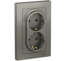 Розетка встраиваемая двойная с заземлением (сталь) Systeme Electric ATN000924
