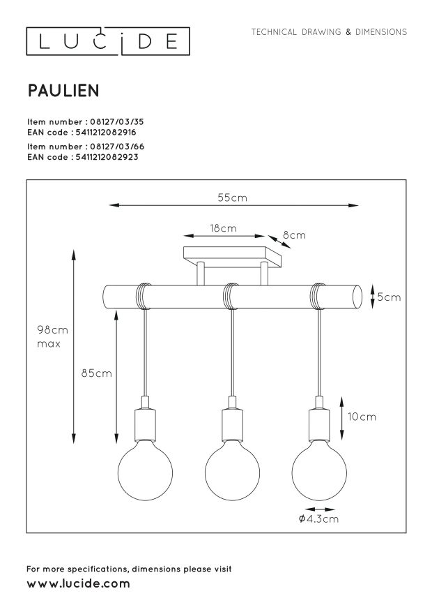 Потолочный светильник Lucide PAULIEN 08127/03/35