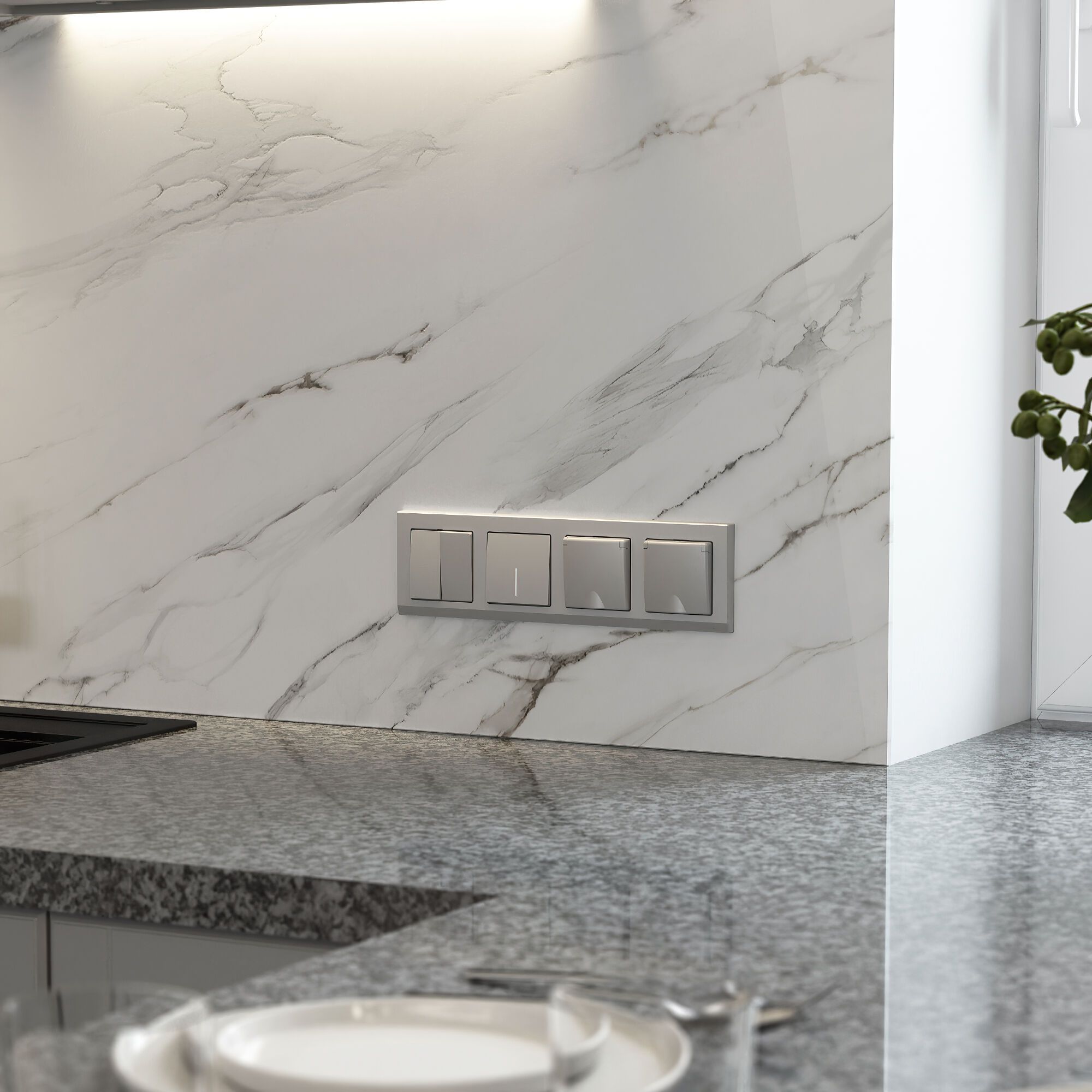 Перекрестный выключатель двухклавишный (серебряный матовый) Werkel a064030_WR