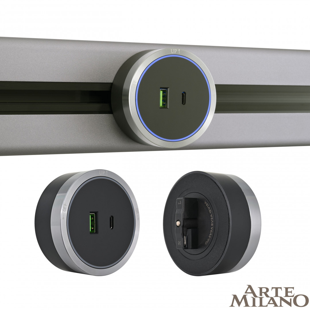 Трековая розетка Arte Milano track-sockets 380066TS LED/USB-Type-C Grey
