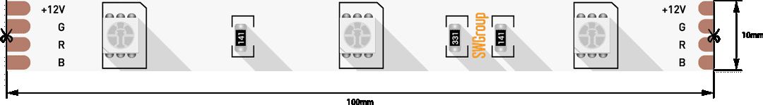 Лента со скотчем 3М светодиодная стандарт 5050, 30 LED/м, 7,2 Вт/м, 12В, IP20, 3M Цвет: RGB 00-00009258_SW