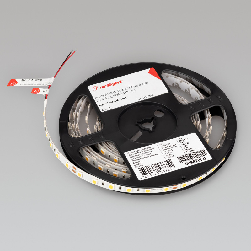 Светодиодная лента Arlight RT-B60-10mm 24V Warm2700 (14.4 W/m, IP20, 5m) (14.4 Вт/м, IP20) 008828(3)_ARL