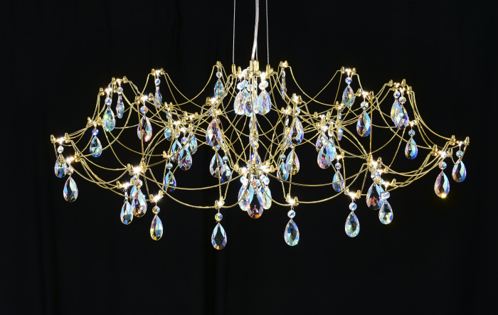 Подвесная люстра светодиодная с пультом и хрустальными подвесками K9 MyFar MR2662-60P-50CD