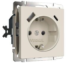 Розетка с заземлением, шторками и USB тип A+C Werkel a069611_WR