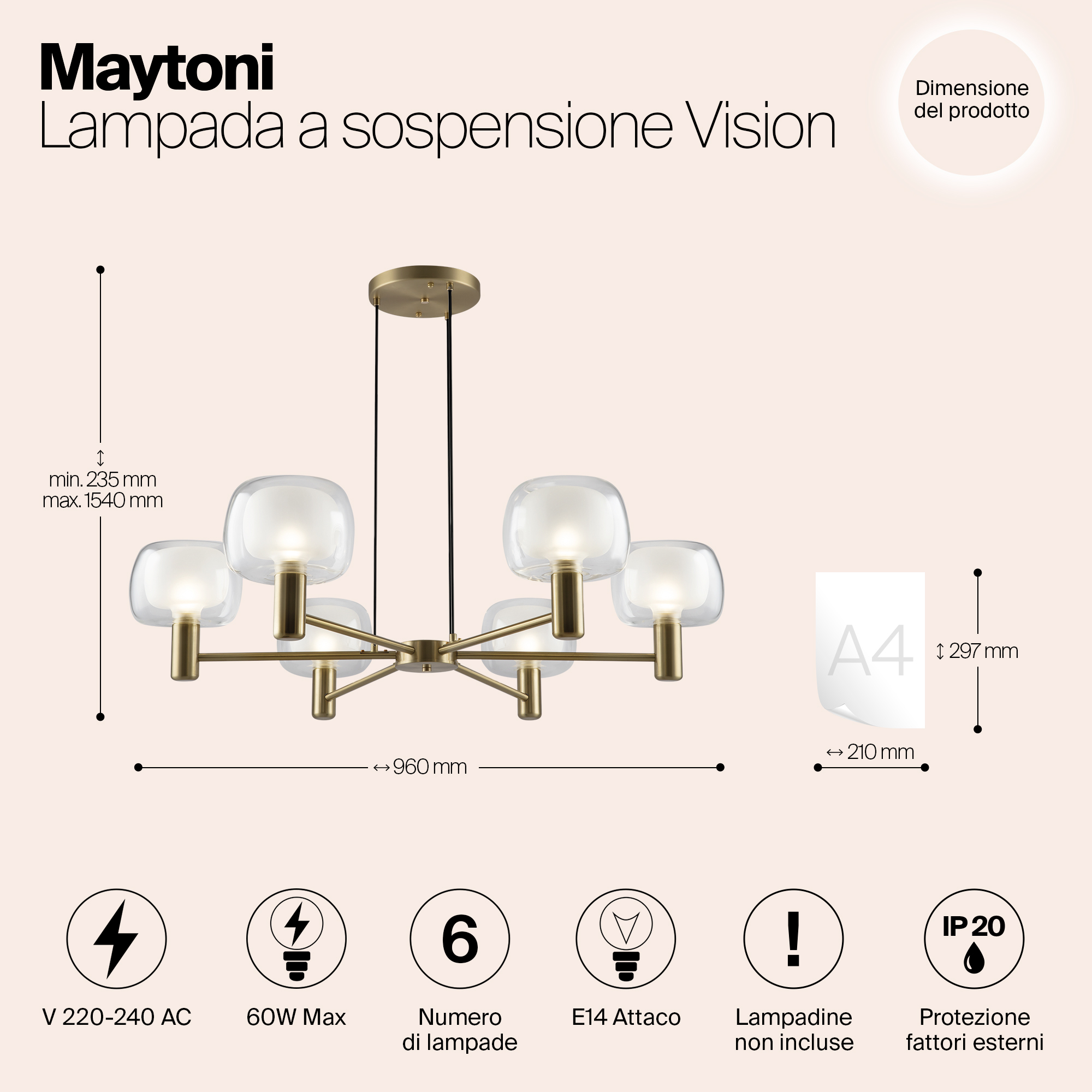 Подвесная люстра Maytoni Vision MOD411PL-06G_MY